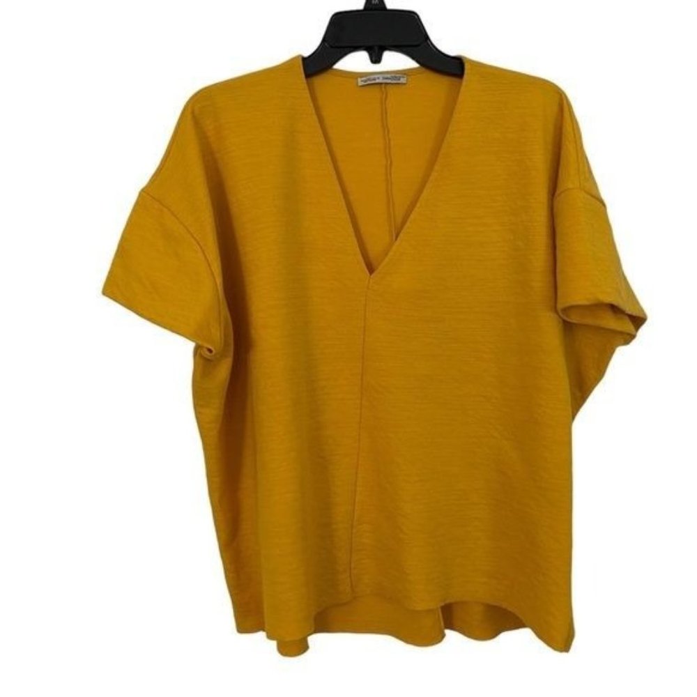 Zara Oversized Vneck Short Sleeve Top Small Mustard Gold Color